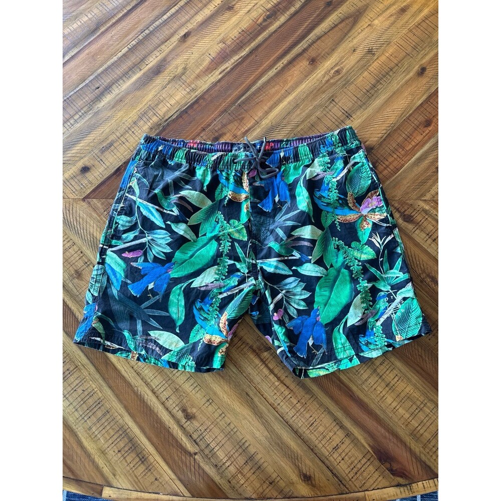 Scotch & Soda Tropical Print Swim Trunks Shorts Men’s L Palms birds Resort